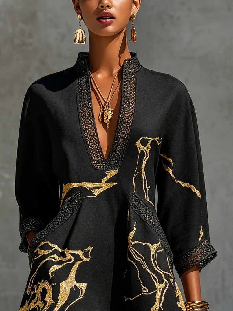 Lucienne™ | Marble Print Linen Blend Dress
