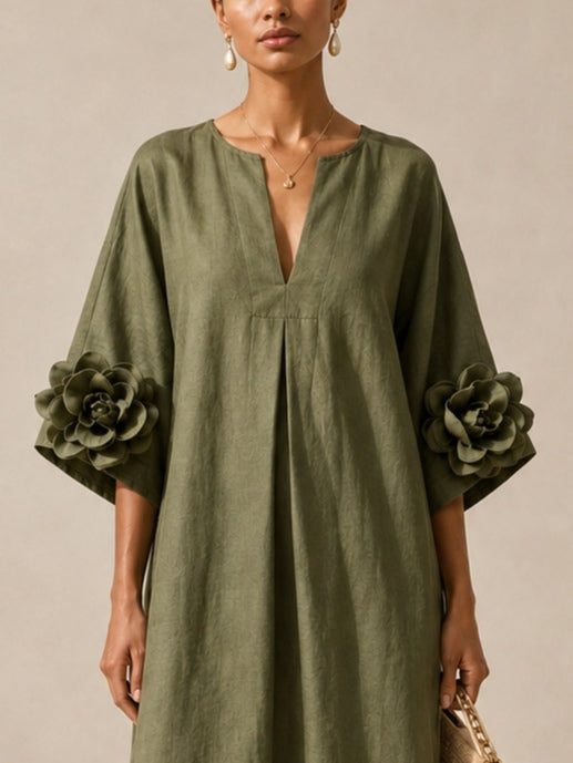 Simone | Olive Green Kaftan Midi Dress