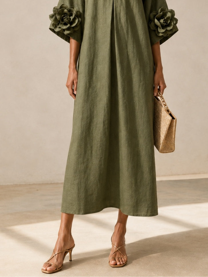 Simone | Olive Green Kaftan Midi Dress