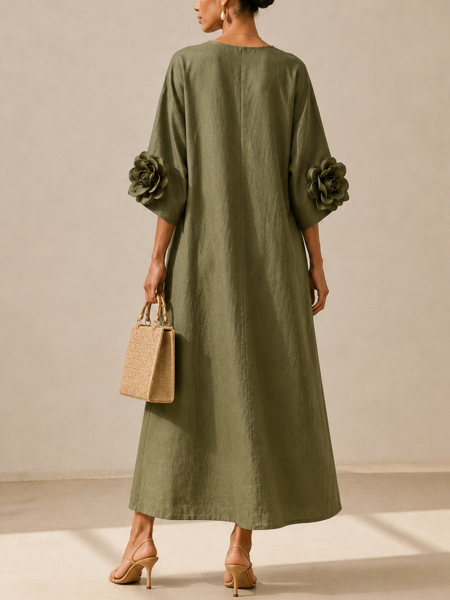 Simone | Olive Green Kaftan Midi Dress