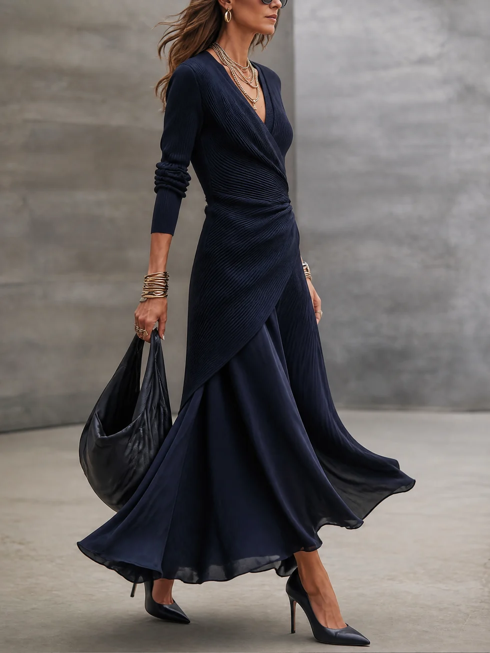 Loredana | Asymmetric V-Neck Maxi Dress