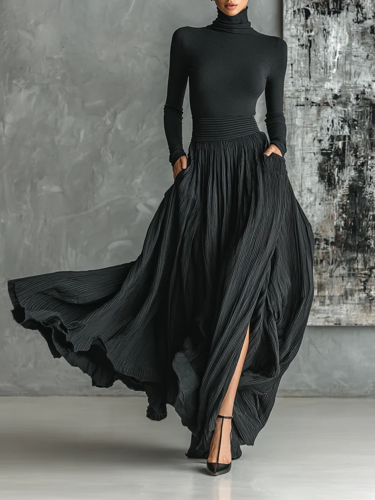 Coralie | High Neck Top & Pleated Skirt Set