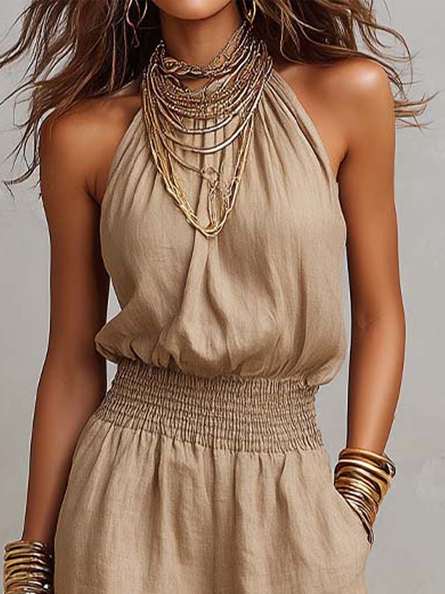 Aveline™ | Halterneck Linen Blend Jumpsuit