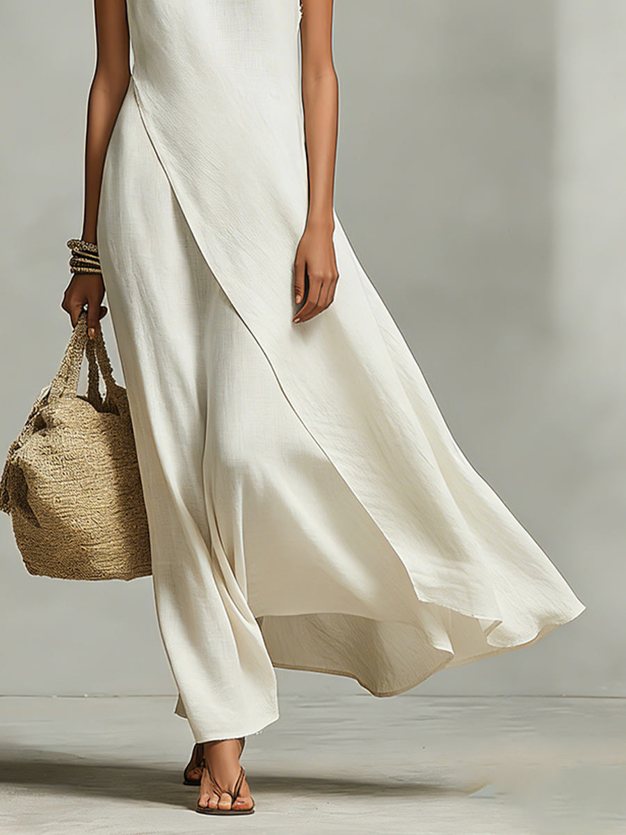 Nadia | Ivory Draped Asymmetric Maxi Dress