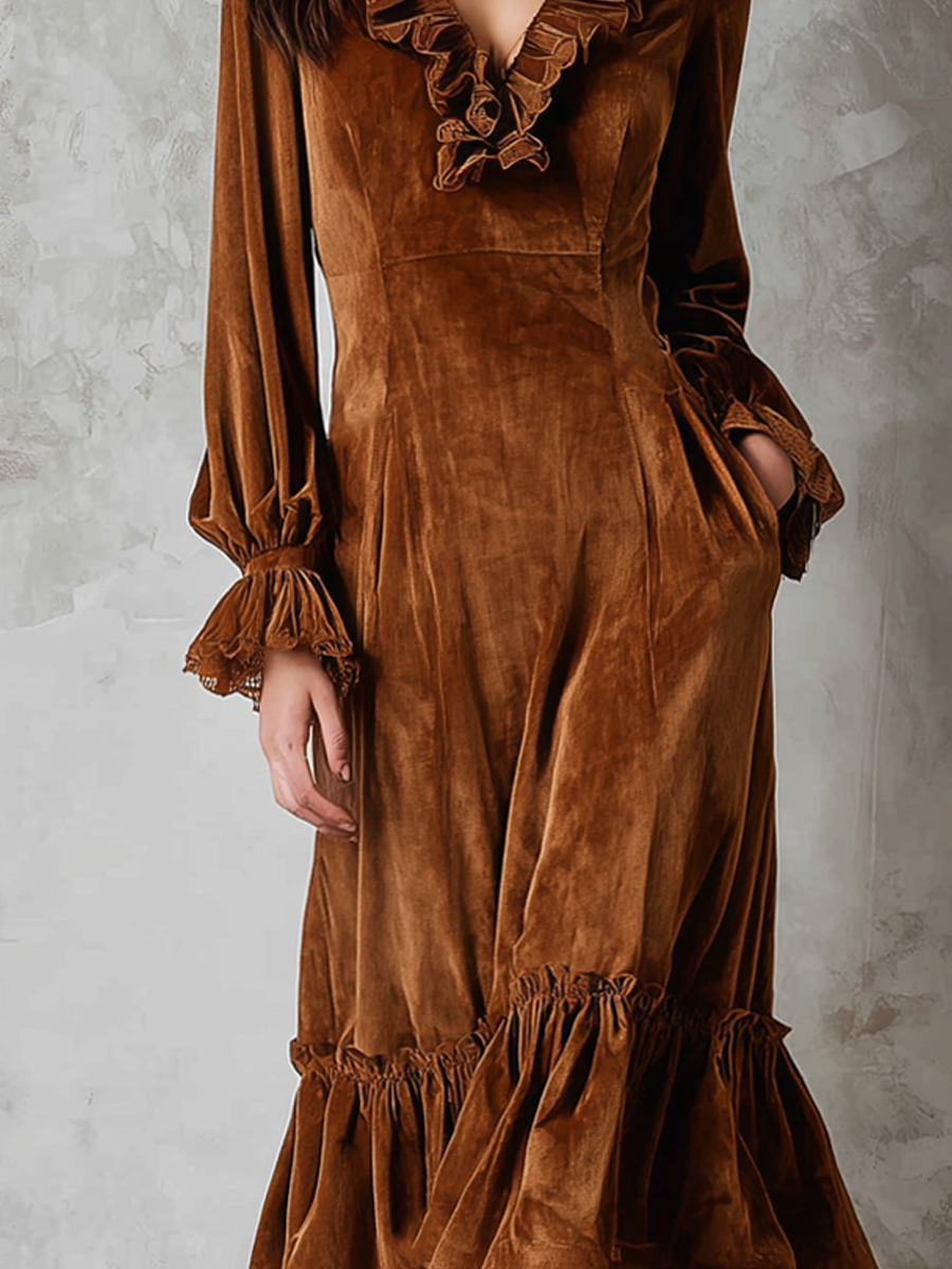 Odette | Ruffle Neck Lace Trim Midi Dress