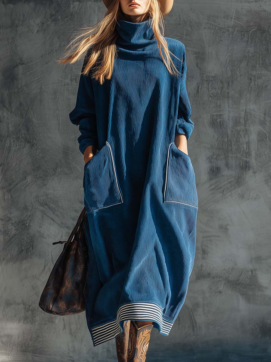 Winifred | Vintage High Collar Midi Dress with Pockets
