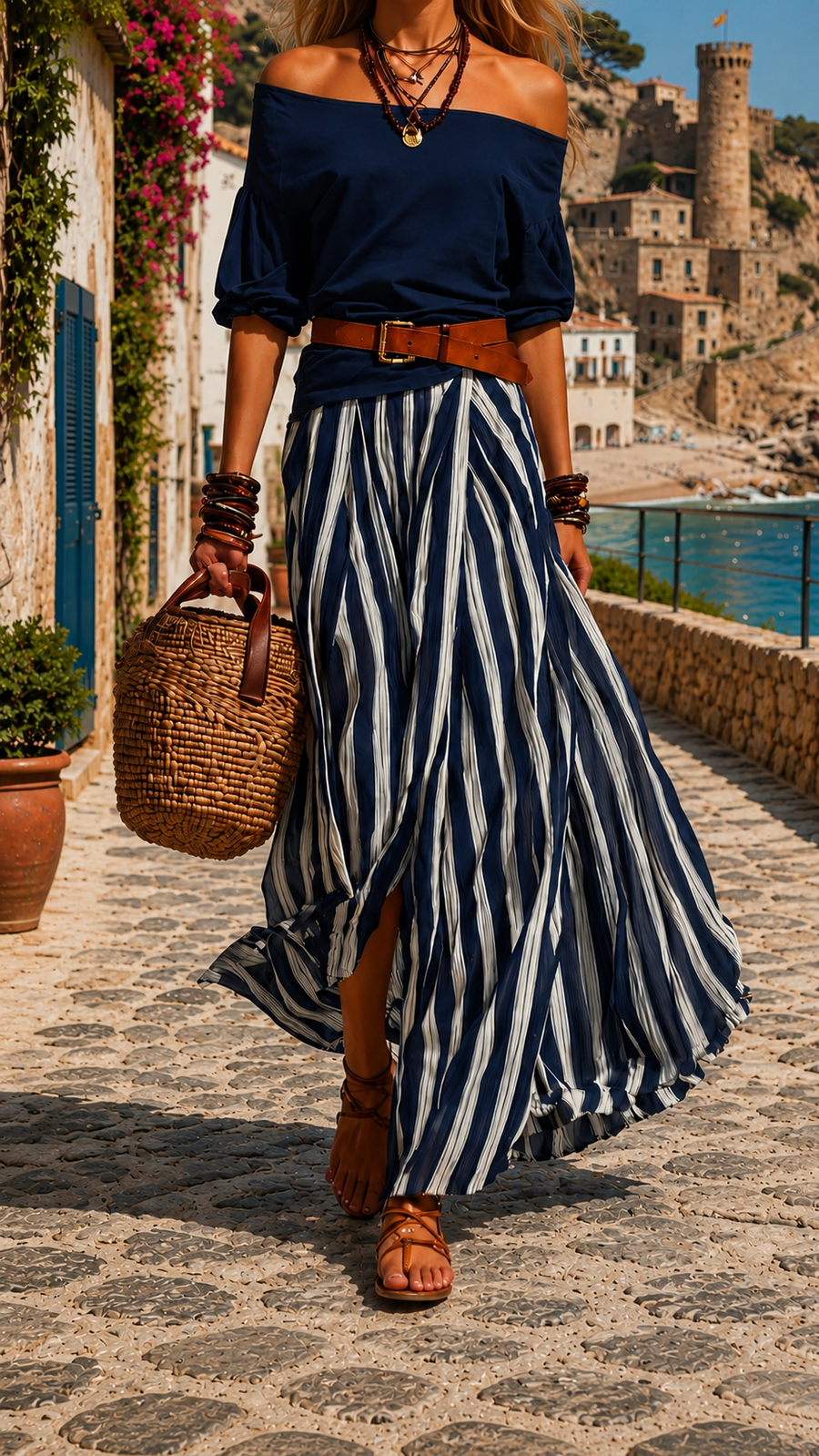 Zoe | Off-Shoulder Striped Skirt Set
