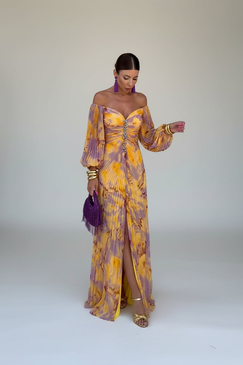Mariselle™ | Golden Bloom Maxi Dress