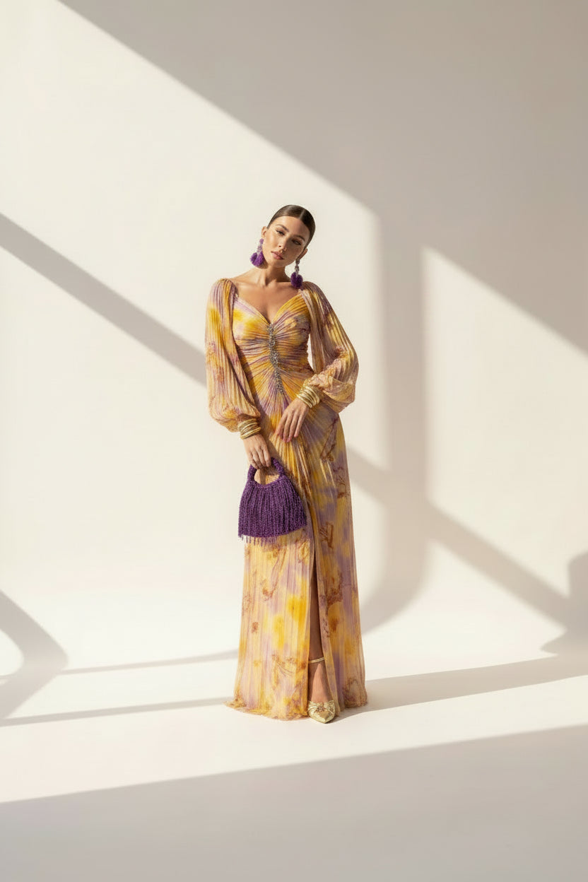 Mariselle™ | Golden Bloom Maxi Dress
