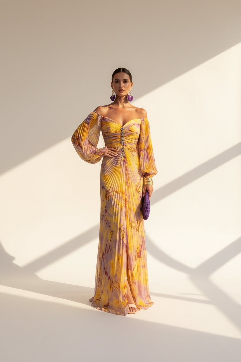 Mariselle™ | Golden Bloom Maxi Dress