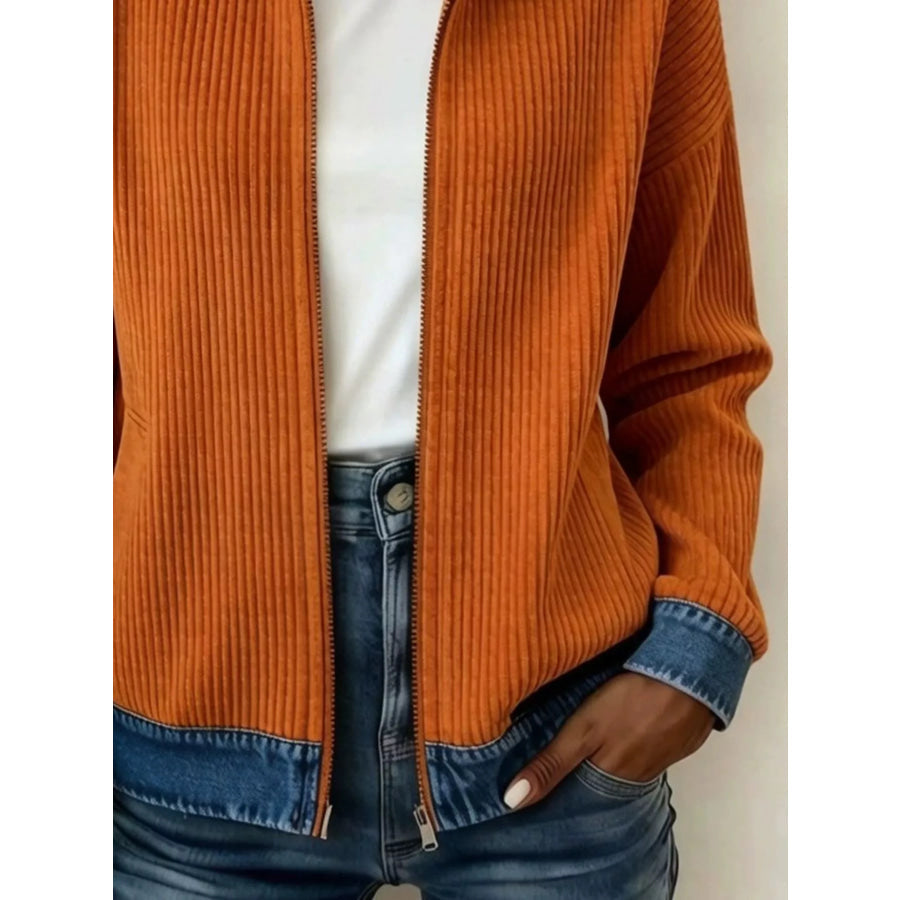 Marlowe | Contrast Denim Collar Ribbed Knit Jacket