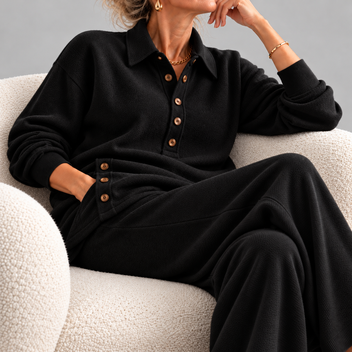 Apolline | Knit Lounge Set with Wide-Leg Pants