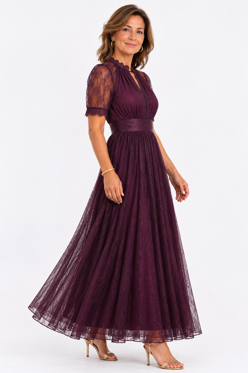 Flavia | Keyhole Neck Lace Trim Maxi Dress