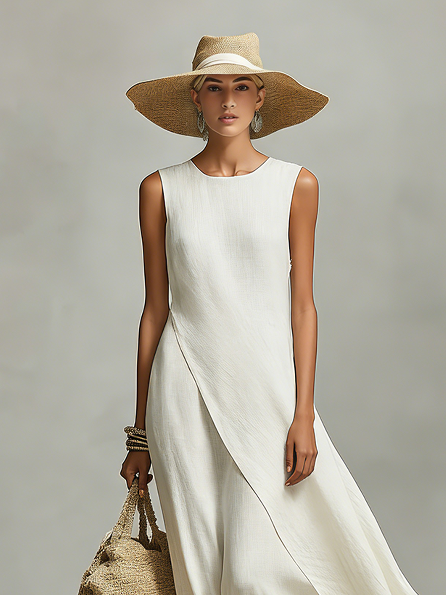 Nadia | Ivory Draped Asymmetric Maxi Dress