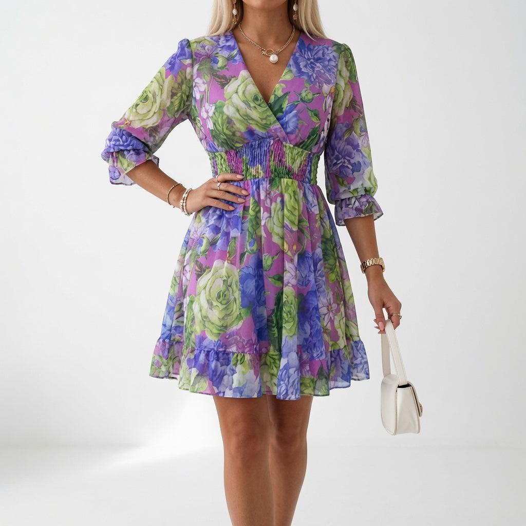 Églantine | Floral Mini Dress with Smocked Waist