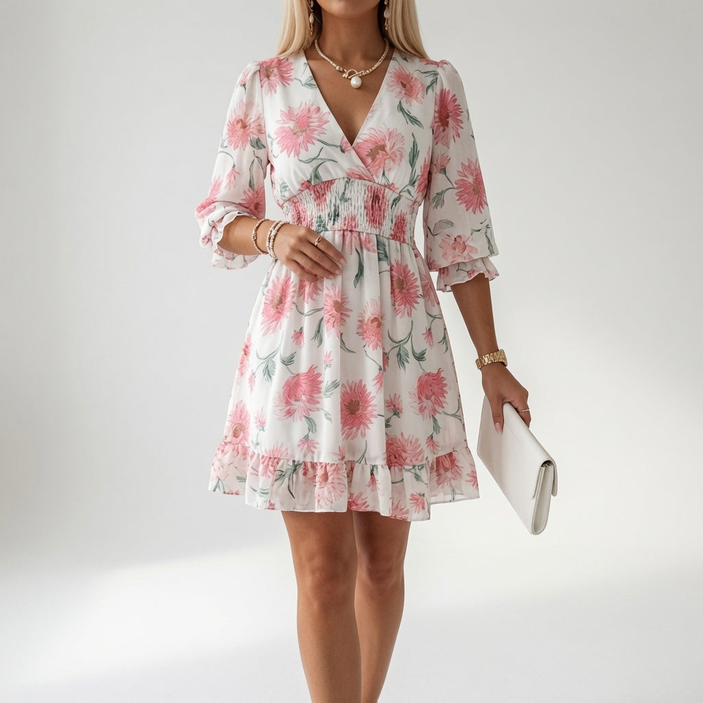 Églantine | Floral Mini Dress with Smocked Waist