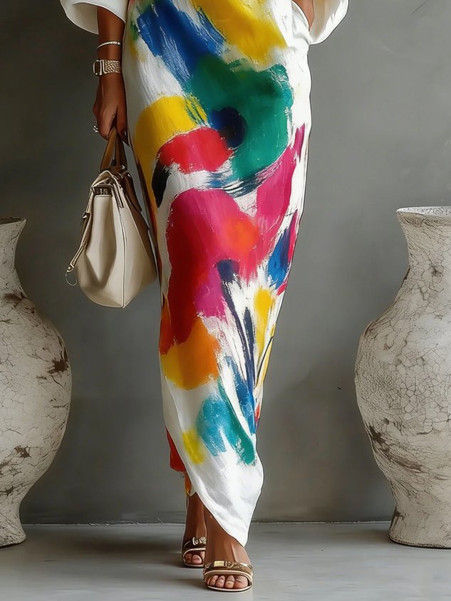 Solène™ | Abstract One-Shoulder Maxi Dress