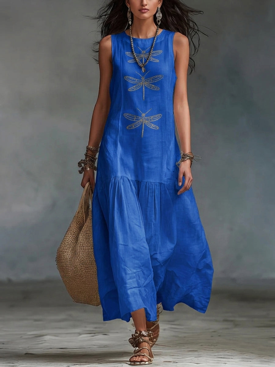 Elara™ | Dragonfly Linen Blend Maxi Dress