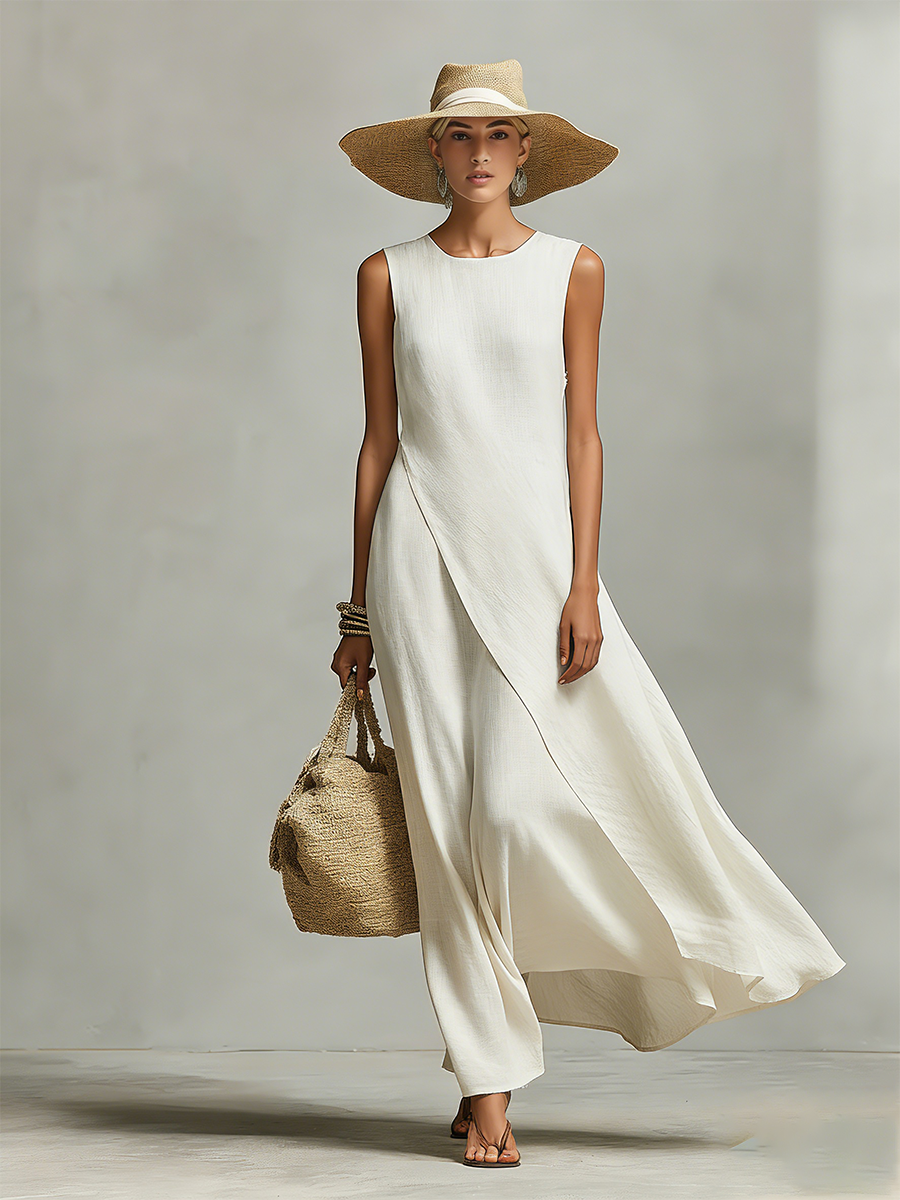 Nadia | Ivory Draped Asymmetric Maxi Dress