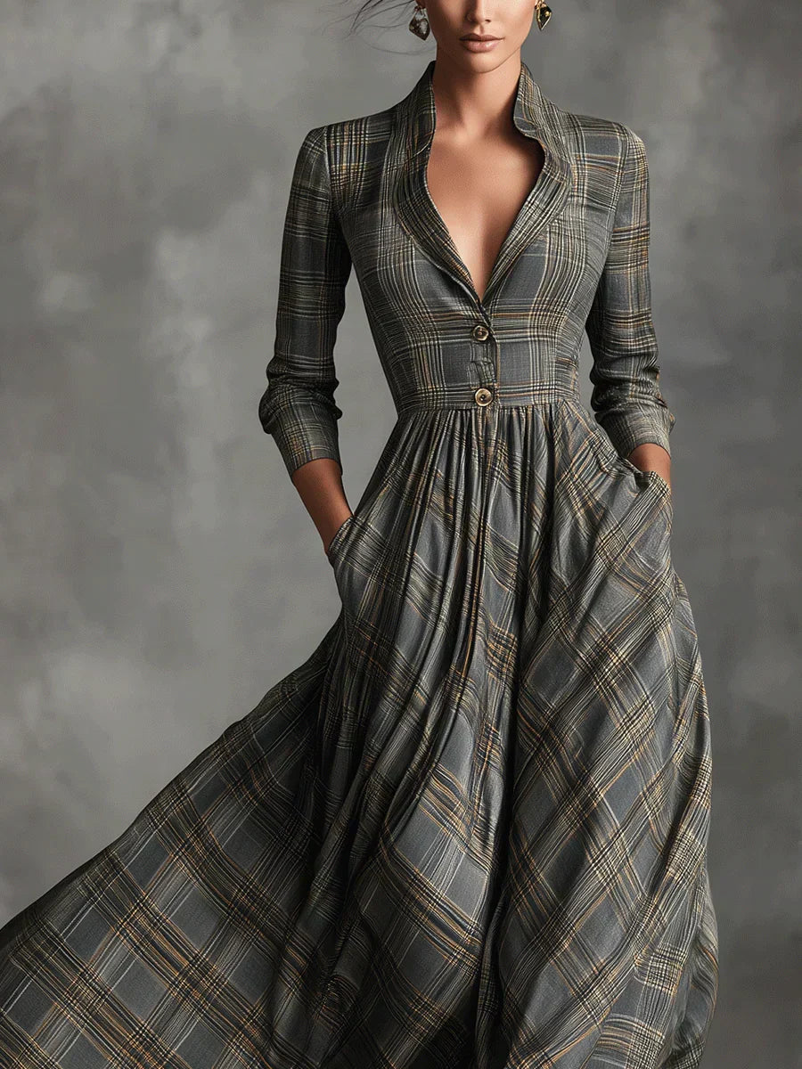 Evy | Plaid Button-Front Maxi Dress