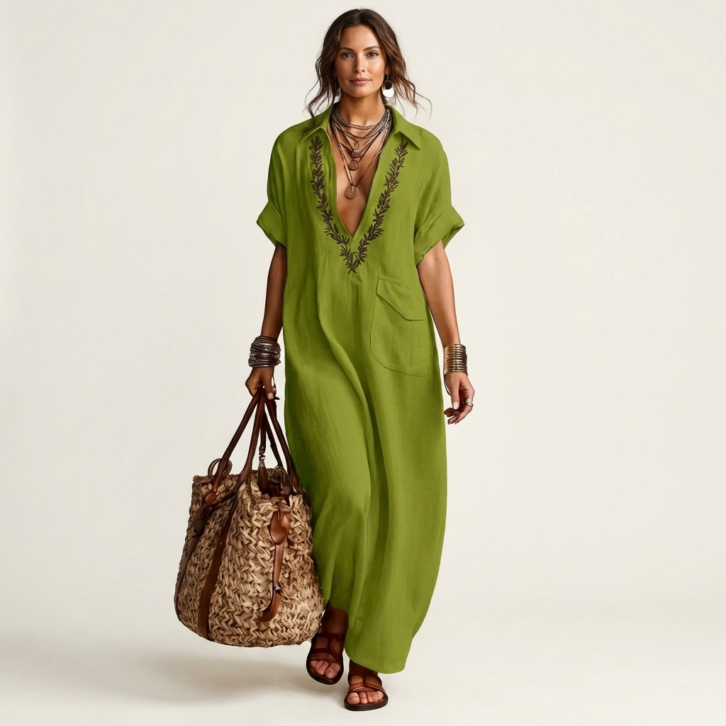 Sienna™ | Embroidered Linen Blend Maxi Dress
