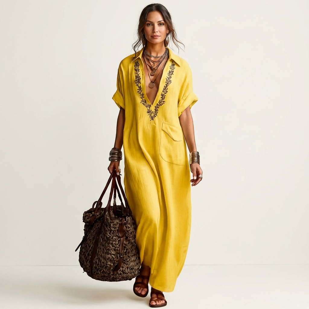 Sienna™ | Embroidered Linen Blend Maxi Dress