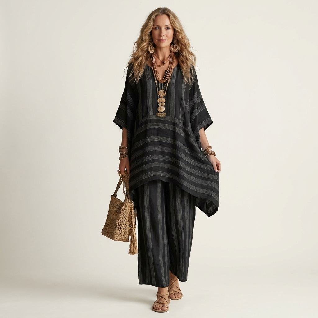 Kira | Two-Piece Striped Cotton-Linen Set