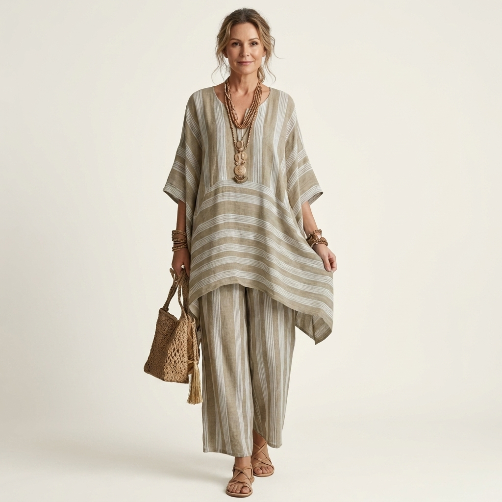 Kira | Two-Piece Striped Cotton-Linen Set