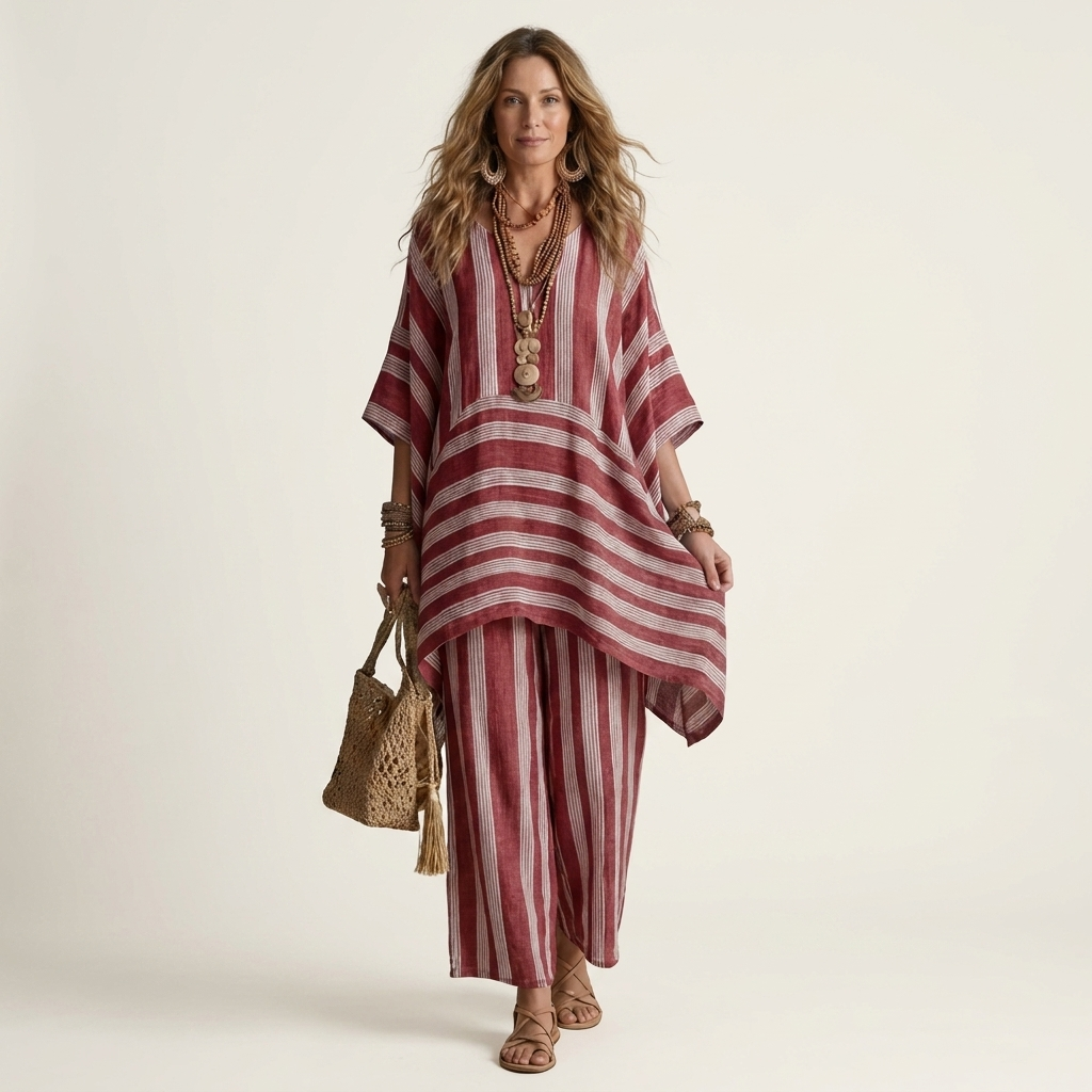 Kira | Two-Piece Striped Cotton-Linen Set