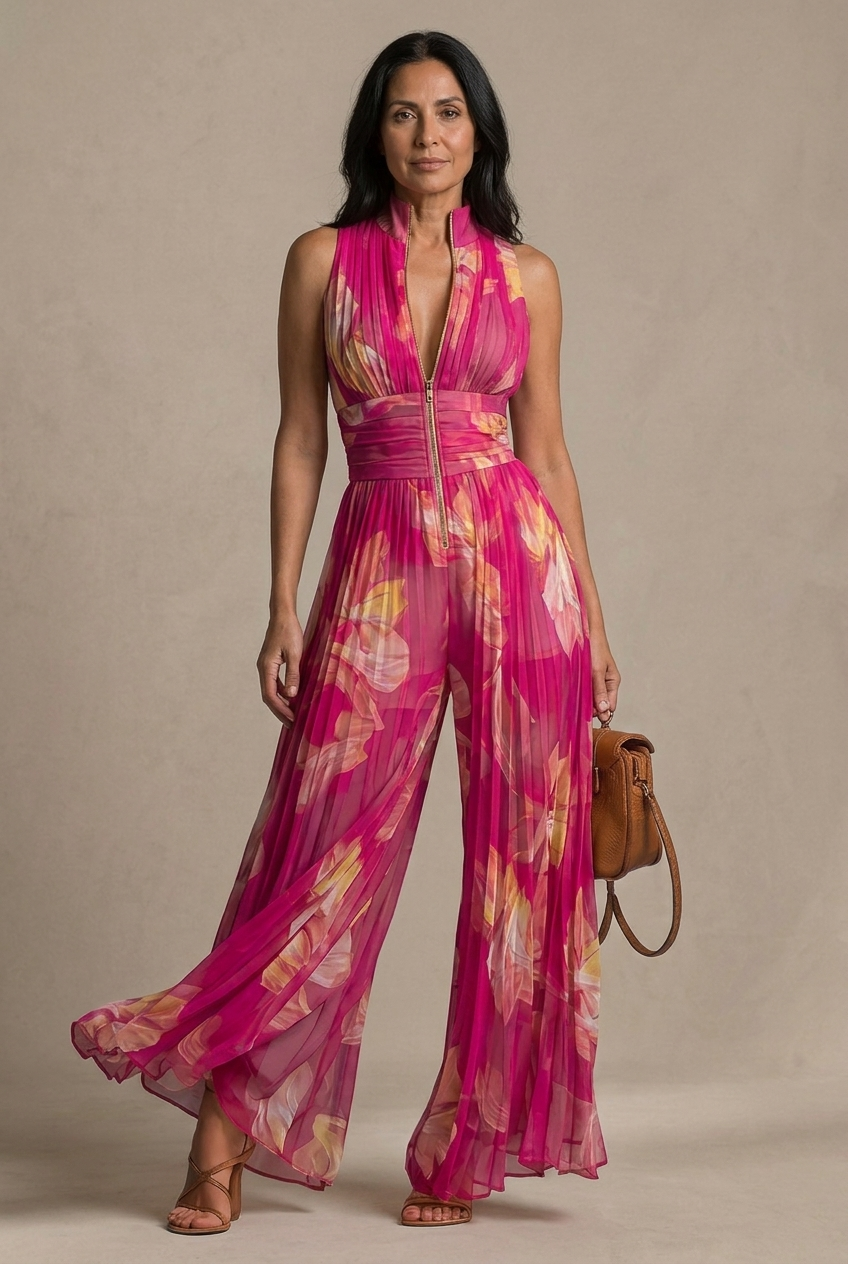 Nicole™ | Floral Pleated Chiffon Jumpsuit