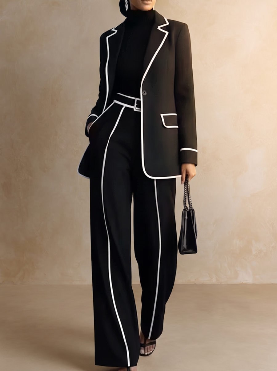 Clementina | Contrast Trim Blazer & Pants Set