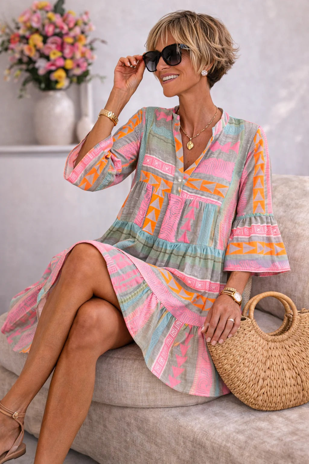 Lucy | Flowing Patterned Midi Dress