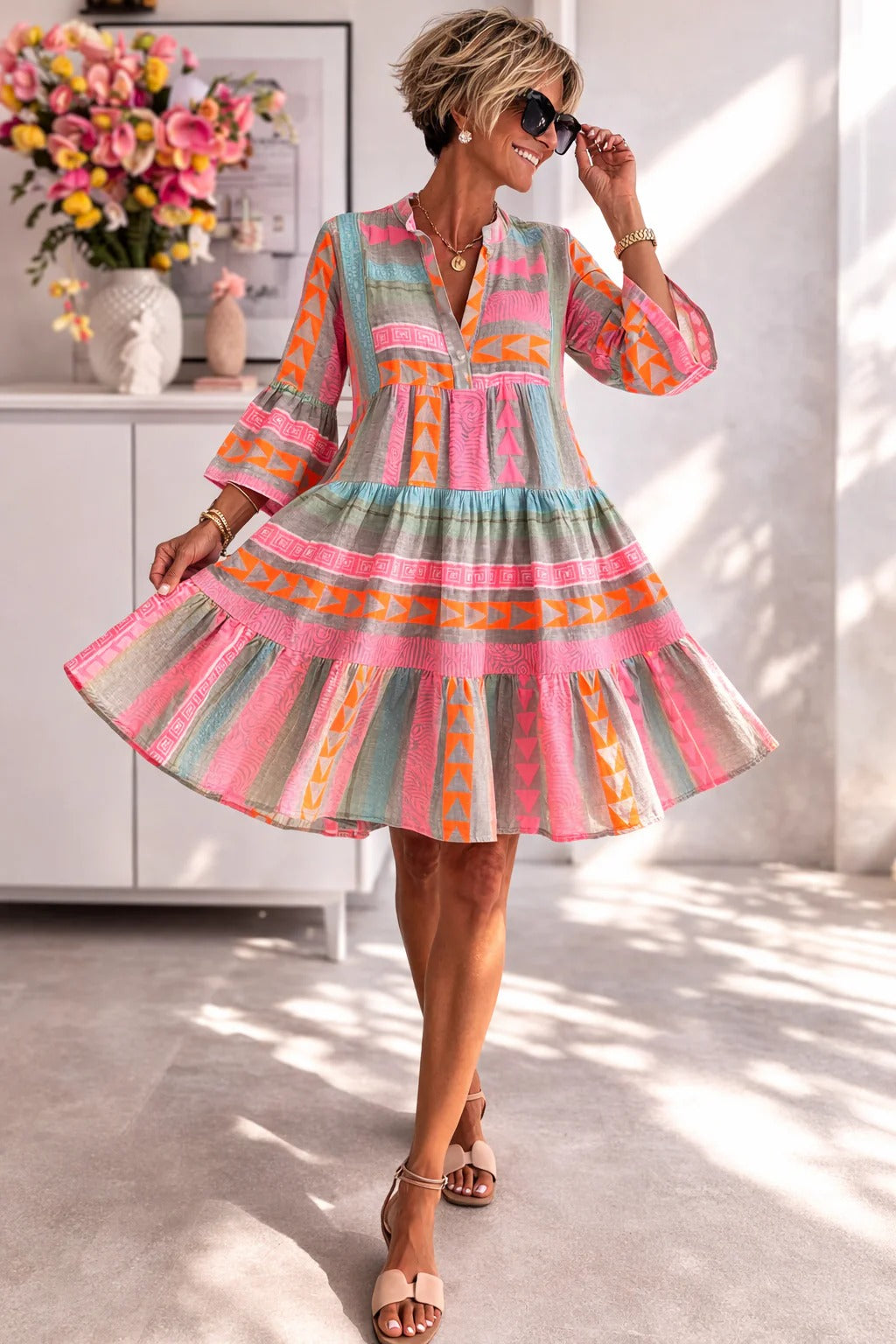 Lucy | Flowing Patterned Midi Dress