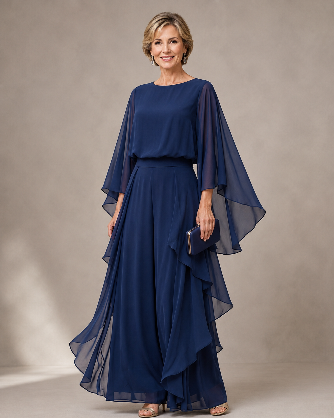 Adeline | Two-Piece Ruffle-Sleeve Crepe Set