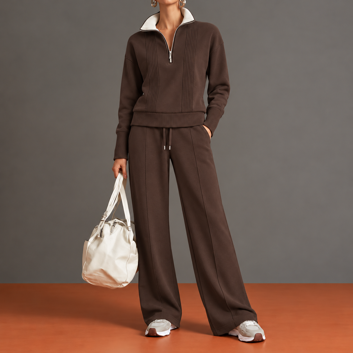 Evelina | Half-Zip Top & Wide-Leg Pants Set