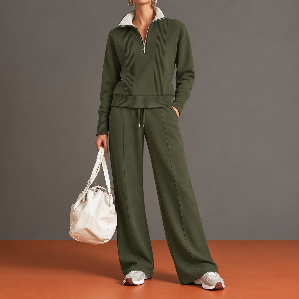 Evelina | Half-Zip Top & Wide-Leg Pants Set