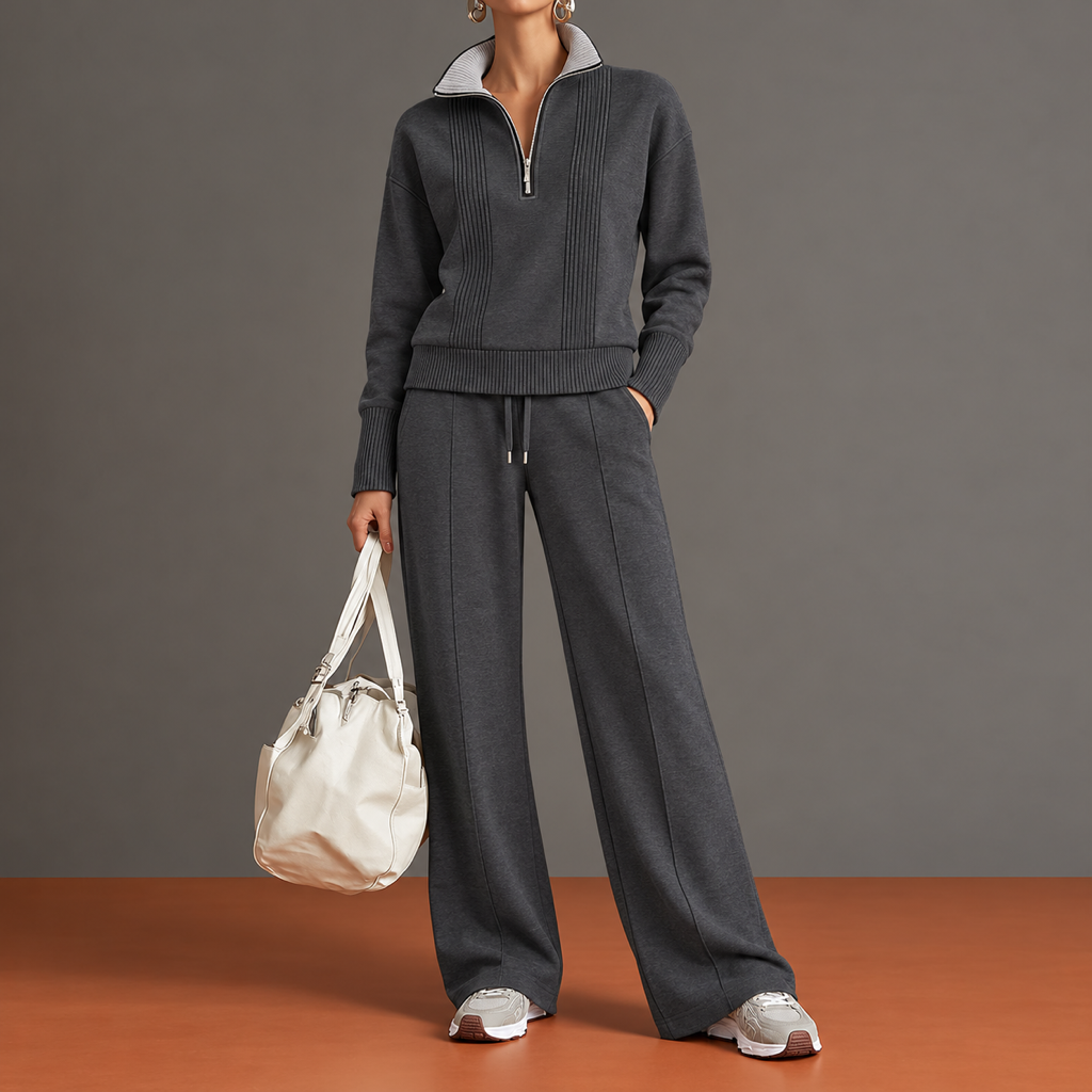 Evelina | Half-Zip Top & Wide-Leg Pants Set