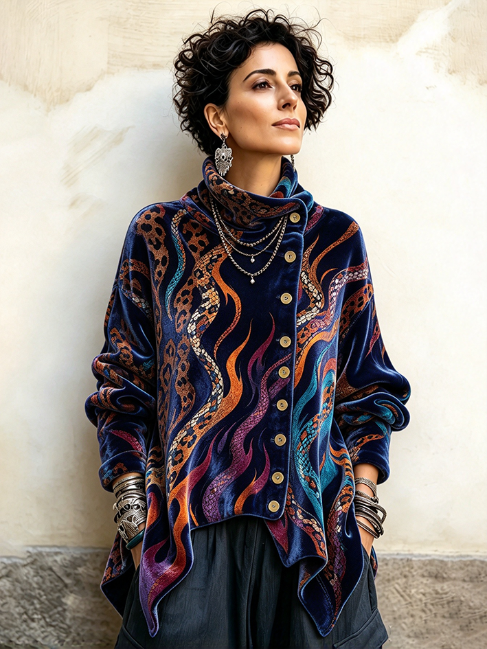Isolde | Draped High Neck Printed Top