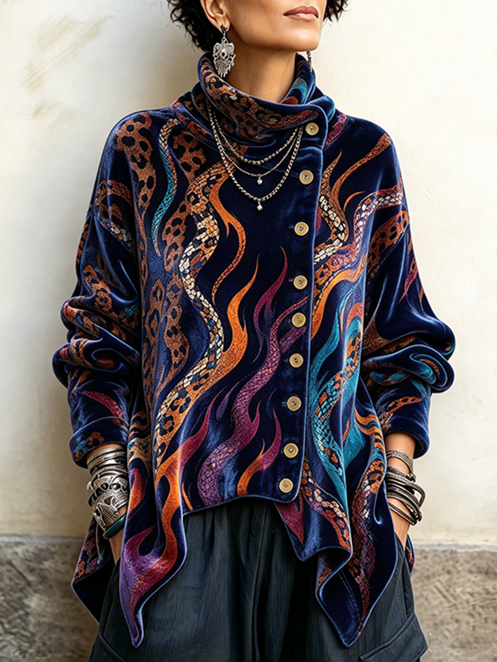 Isolde | Draped High Neck Printed Top