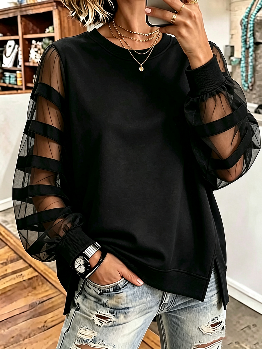 Solaine | Sheer Puff Sleeve Sweater