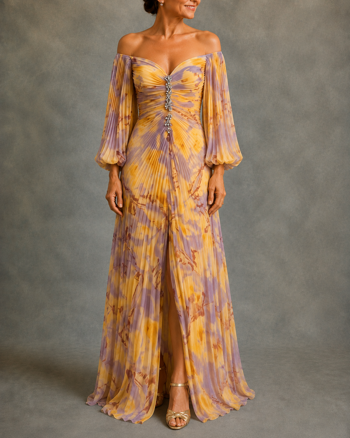 Mariselle™ | Golden Bloom Maxi Dress