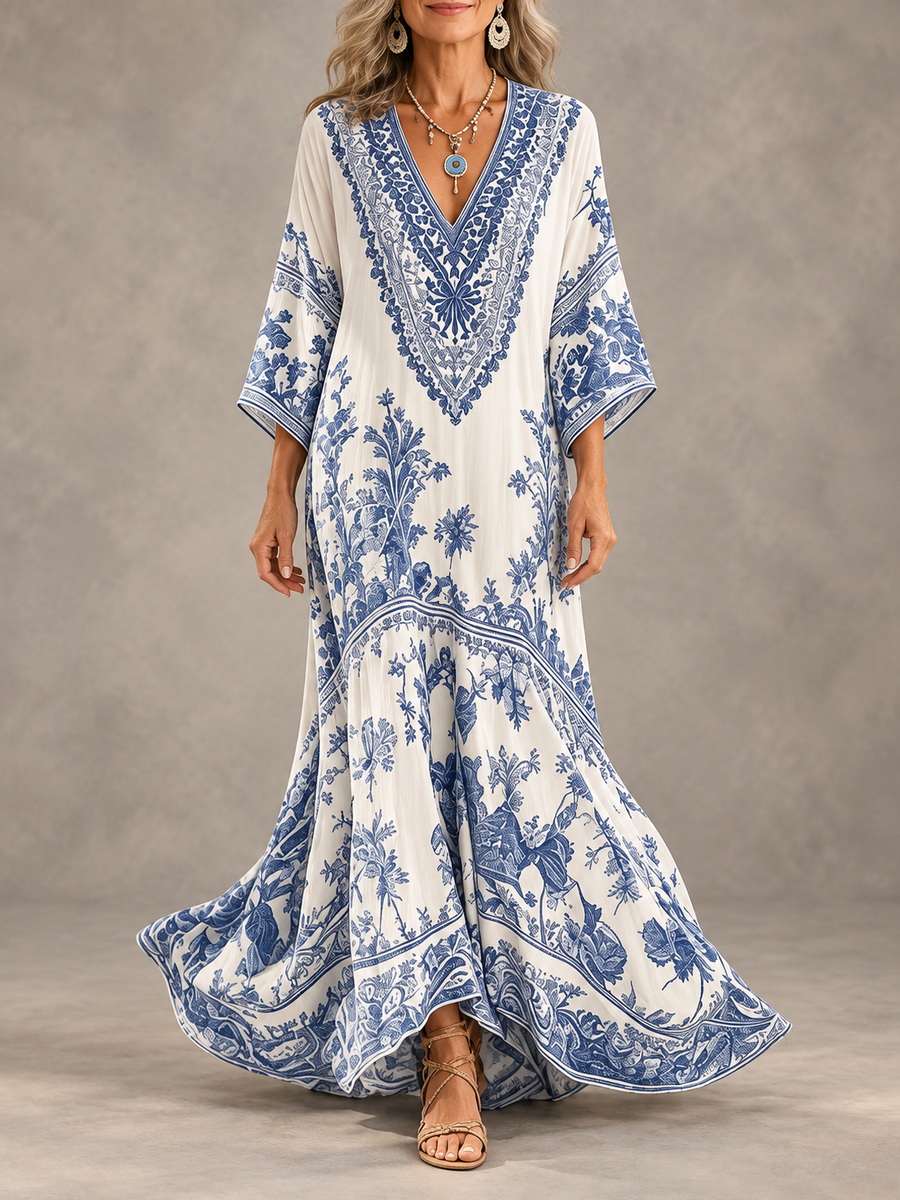 Marielle | Porcelain Print Cover-Up Maxi Dress