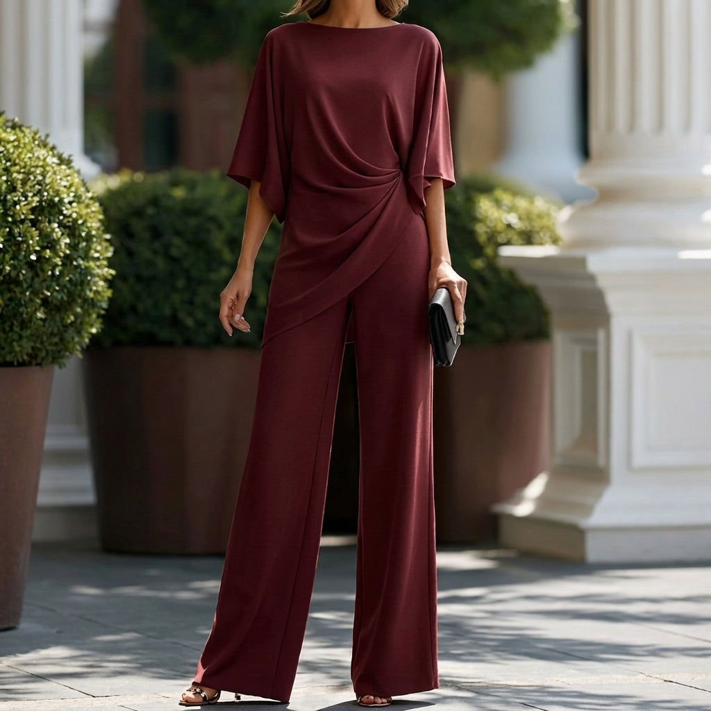 Gabriela | Draped Blouse & Wide-Leg Trouser Set