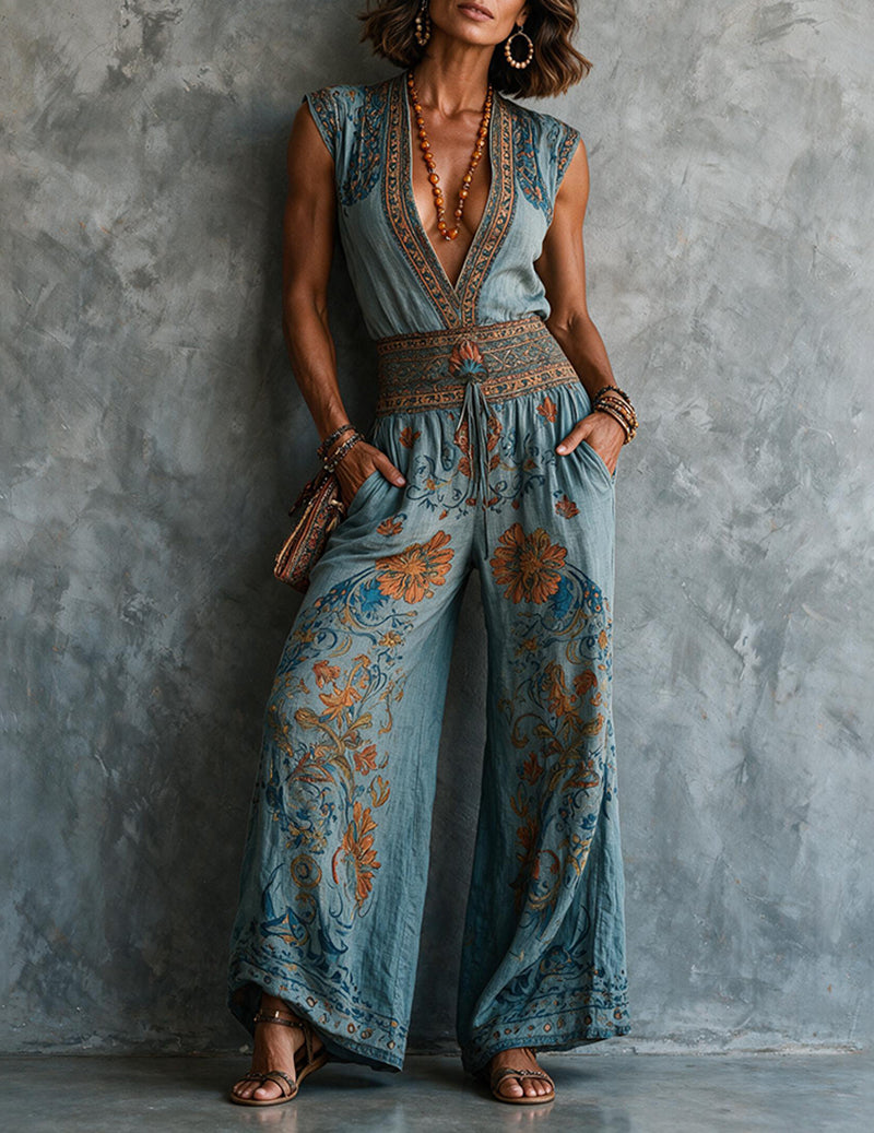 Rosalie | Linen Boho Wide-Leg Jumpsuit