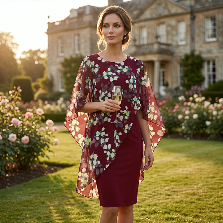 Celestine™| Elegant Floral Print Overlay & Dress Set