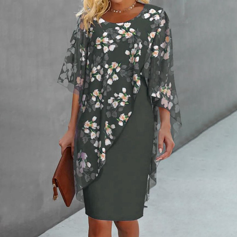Celestine™| Elegant Floral Print Overlay & Dress Set