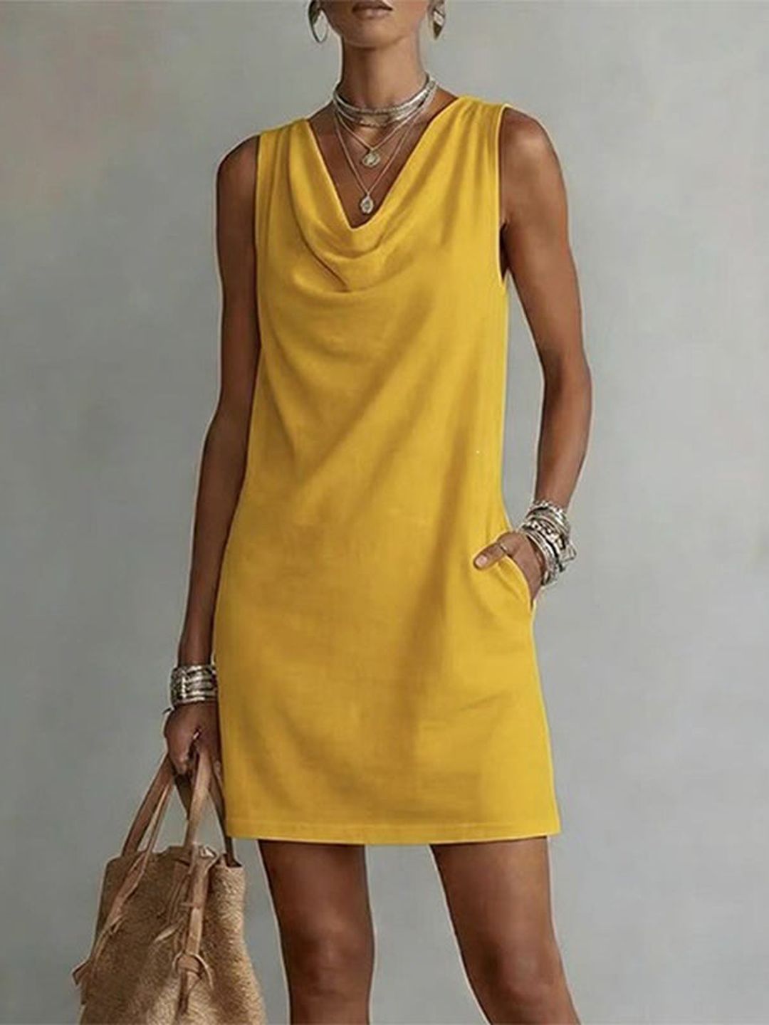 Valeria | Slim Cowl Neck Dress with Pockets
