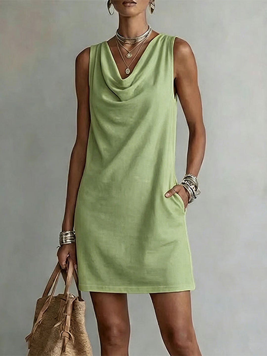 Valeria | Slim Cowl Neck Dress with Pockets