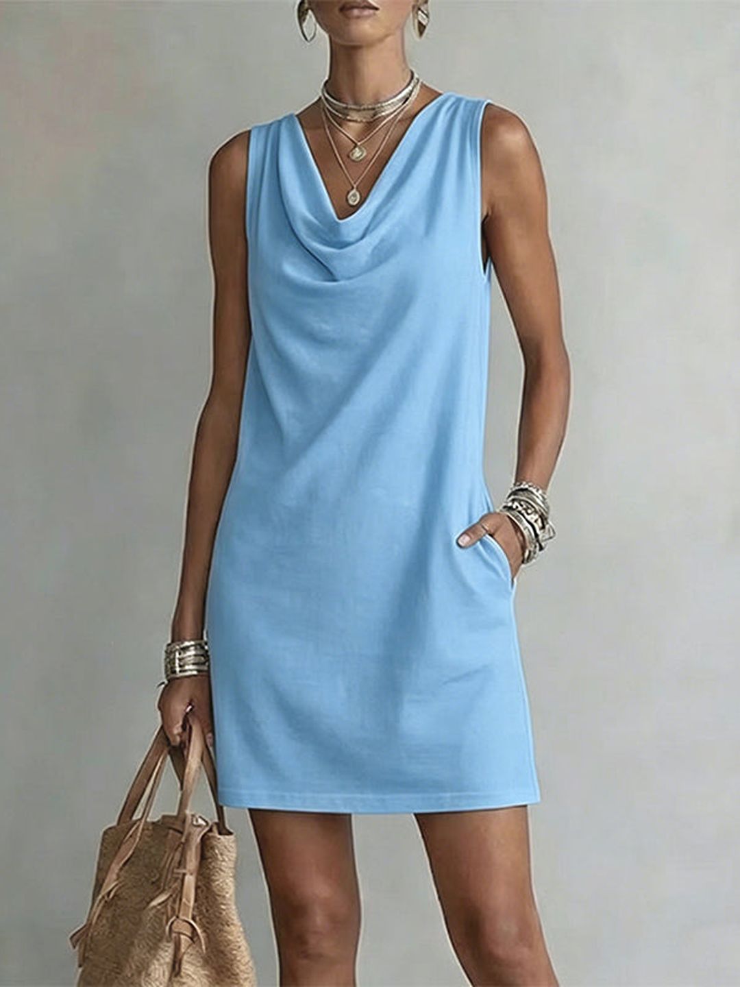 Valeria | Slim Cowl Neck Dress with Pockets