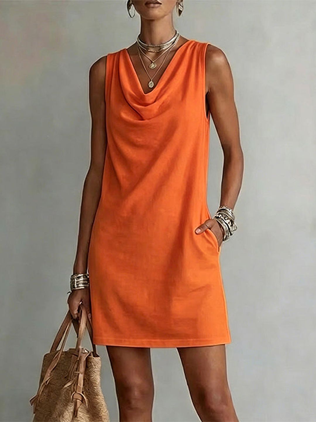 Valeria | Slim Cowl Neck Dress with Pockets